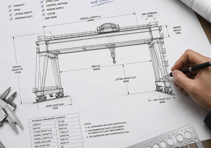 Custom drawing of double girder gantry crane