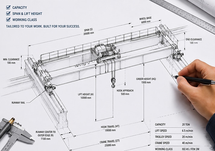 Custom drawing of double girder overhead crane