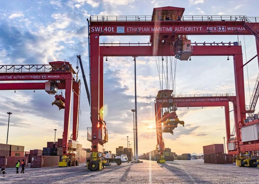 Weihua cranes in operation at Modjo Dry Port in Ethiopia.